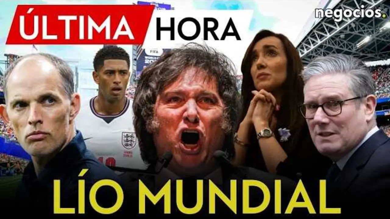 Victoria Villarruel, vicepresidenta de Argentina, durante un acto p&uacute;blico, con la imagen de fondo del Mundial 2026 y la bandera argentina.<br>                        <br>                        <br>                        <br>                      