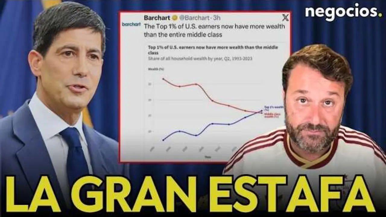 Gr&aacute;fico ilustrativo basado en datos de la Reserva Federal que muestra la disparidad de patrimonio neto entre el 1% m&aacute;s rico y la clase media en Estados Unidos.<br>                        <br>                        <br>                        <br>                      