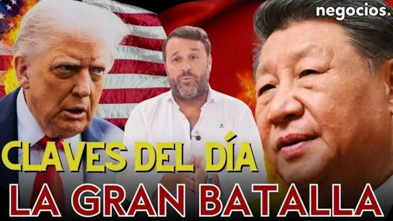 Gr&aacute;fico con descenso burs&aacute;til y im&aacute;genes superpuestas de Trump, s&iacute;mbolos de IA y banderas de China y EE.UU.<br>                        <br>                        <br>                        <br>                      
