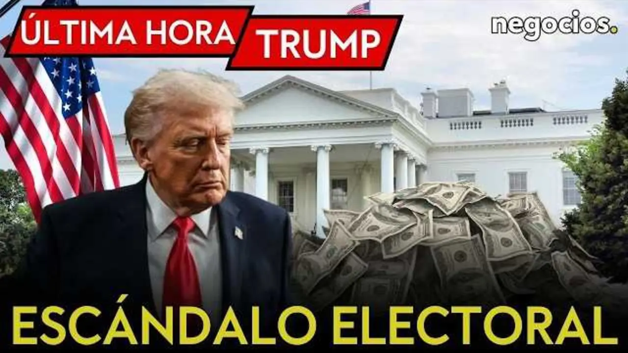 Imagen promocional del v&iacute;deo con gr&aacute;ficos de cifras electorales y la figura de Donald Trump, junto al logo de Negocios TV.<br>                        <br>                        <br>                        <br>                      