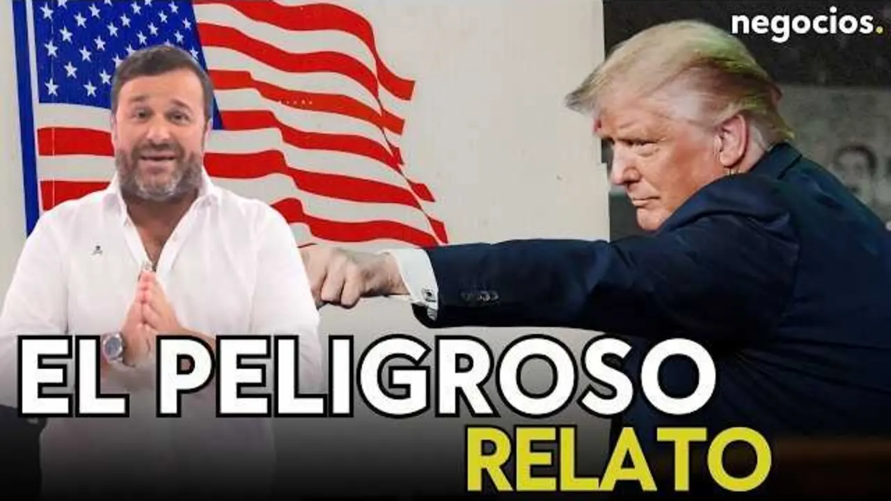 Imagen de miniatura del v&iacute;deo donde se analiza la supuesta injerencia china en las elecciones estadounidenses de 2020, con la silueta de Donald Trump y gr&aacute;ficos digitales alusivos a ciberseguridad electoral.<br>                        <br>                        <br>                        <br>                      