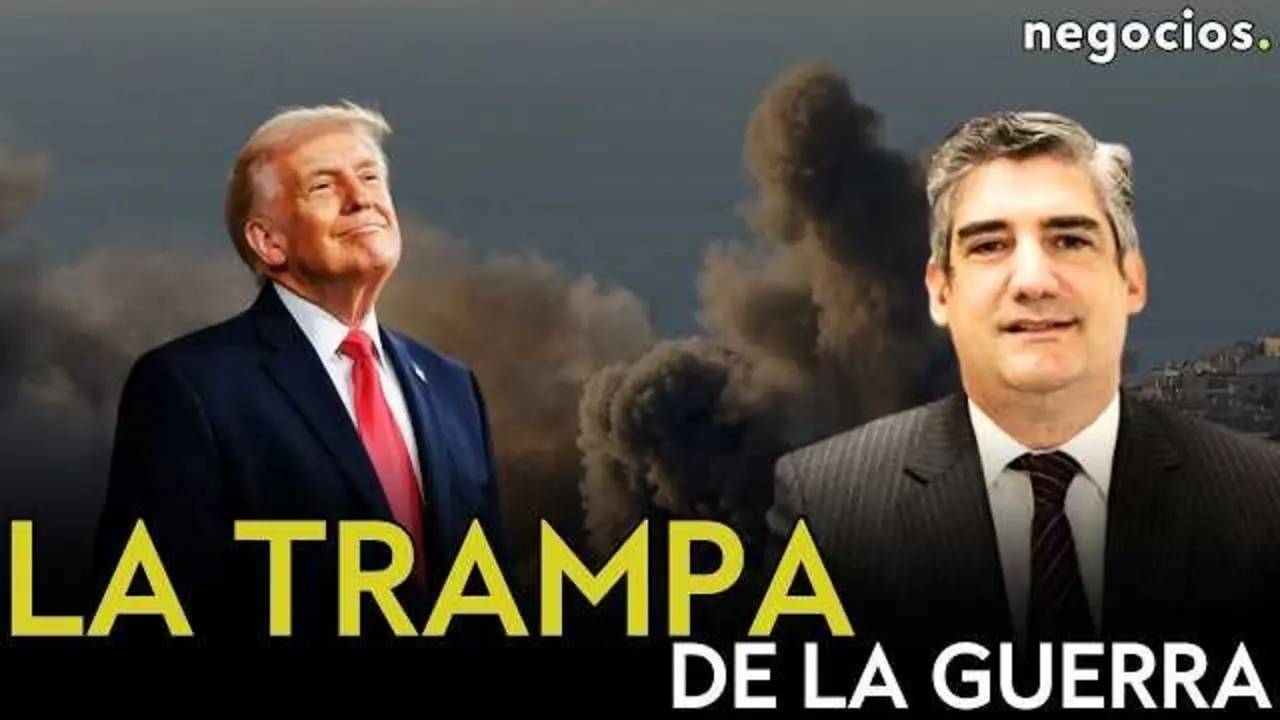 Captura de pantalla del v&iacute;deo en Negocios TV donde Antonio Alonso analiza la guerra en Ir&aacute;n y su impacto en el movimiento MAGA de Trump.<br>                        <br>                        <br>                        <br>                      