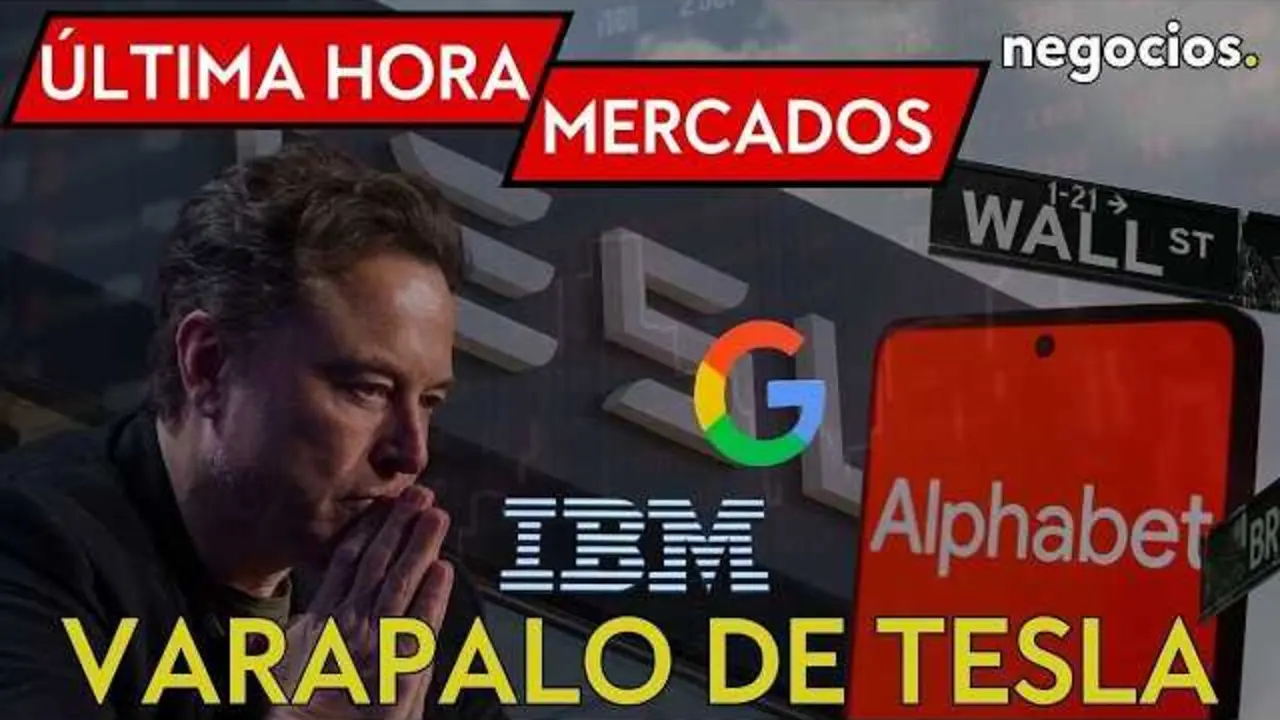 Gr&aacute;fico con logotipos de Alphabet, Tesla e IBM ilustrando sus resultados financieros recientes<br>                        <br>                        <br>                        <br>                      