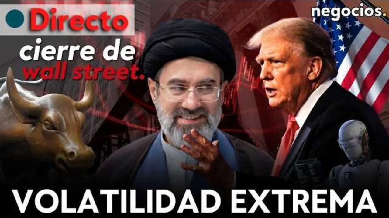 Pantallazo del v&iacute;deo 'CIERRE DE WALL STREET | DESPLOME TECNOL&Oacute;GICO POR EL GASTO EN IA Y EL PETR&Oacute;LEO SUPERA LOS $100' publicado por Negocios TV con gr&aacute;ficos de mercado activos.<br>                        <br>                        <br>                        <br>                      
