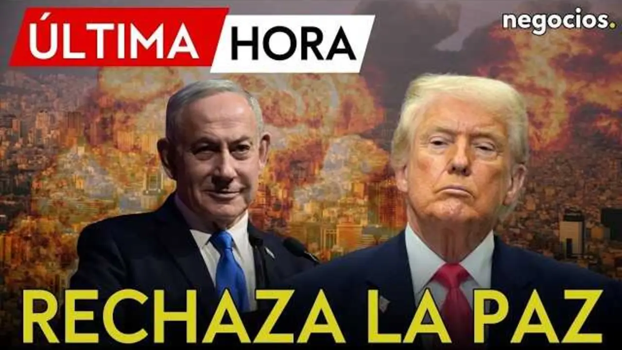 Netanyahu durante una conferencia de prensa mientras se discute el plan de paz para Gaza<br>                        <br>                        <br>                        <br>                      