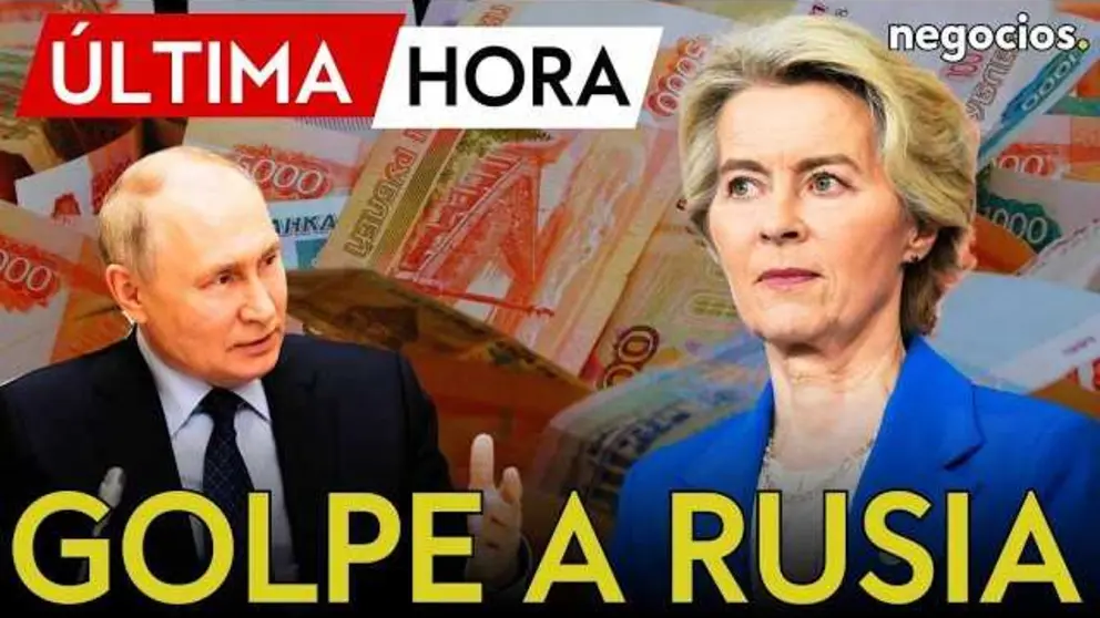 Imagen oficial que muestra la bandera de la Uni&oacute;n Europea ondeando junto a un mapa de Europa y Rusia, simbolizando la tensi&oacute;n y sanciones impuestas.<br>                        <br>                        <br>                        <br>                      