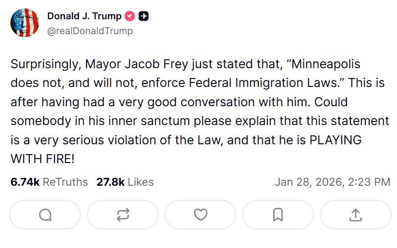 Publicación de Trump en Truth Social