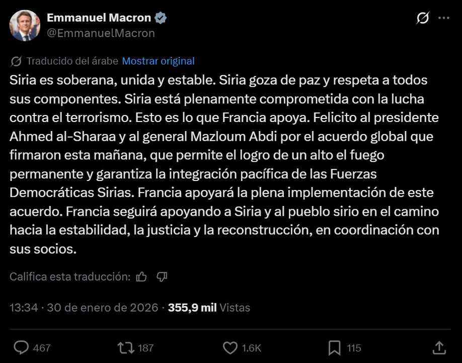 Publicación de Macron en X