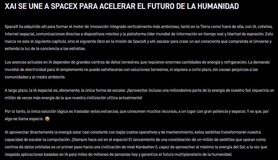 Comunicado publicado por Elon Musk en la web de SpaceX
