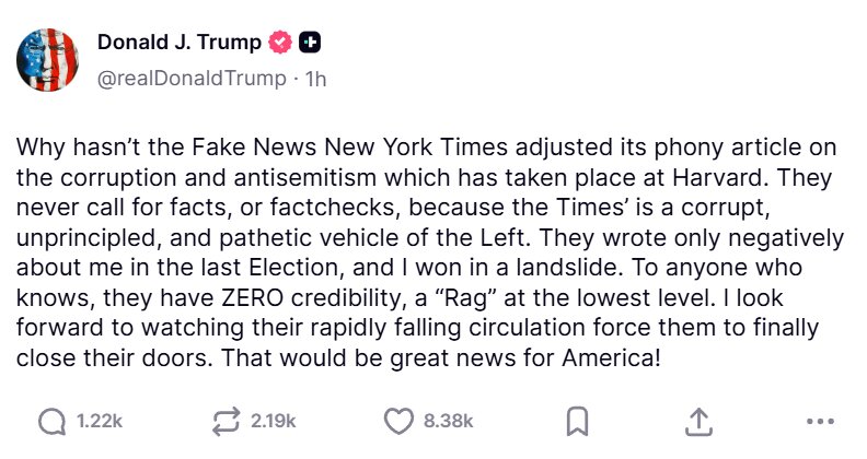 Publicacion de Donald Trump en Truth Social